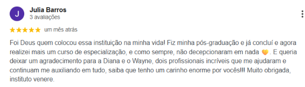Avaliação Google · Instituto Venere